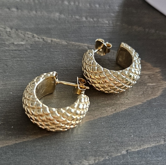18K gold plated silver chunky hoop earrings - Picture 3 of 6